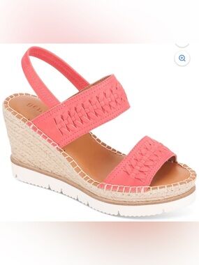 NWT ~ Gentle Souls By Kenneth Cole Leather Coral Woven Espadrille Wedge Sandal